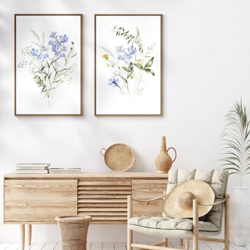 Watercolor Floral Wall Art Blue Yellow Flower Canvas Prints - Image 4