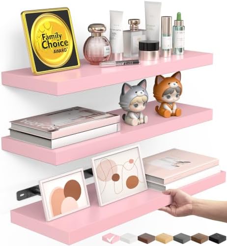 BAYKA Pink Floating Shelves 15.7in, Wall Mounted by Bayka