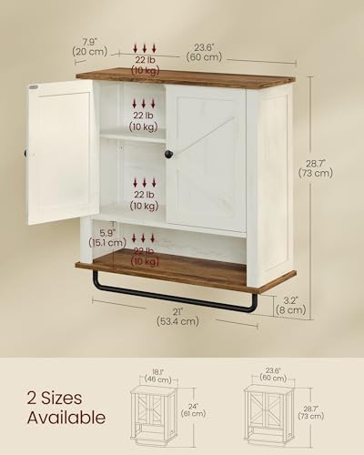 VASAGLE Bathroom Cabinet with Towel Bar, Wall-Mounted, 2 Barn Doors - Image 2