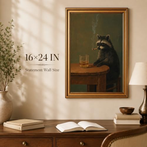 Gold Framed Raccoon Canvas Wall Art, Funny Animal Picture Wall Decor 24x16in - Image 2