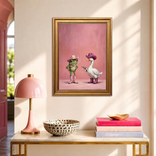 Vintage Gold Framed Western Wall Art, Funny Cowboy Frog and Duck Pictures Wall - Image 2