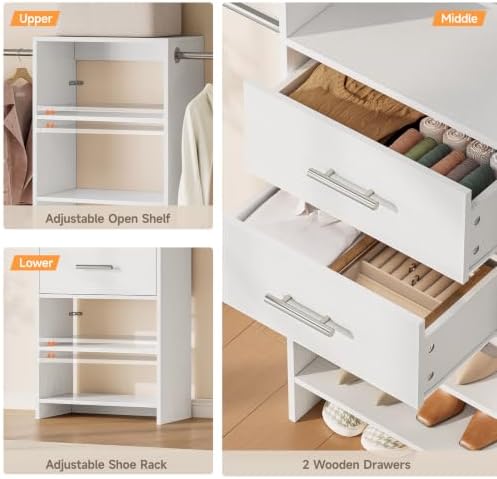 Walk-in Closet System, Wall Mounted Garment Rack, Closet Shelving White - Image 5
