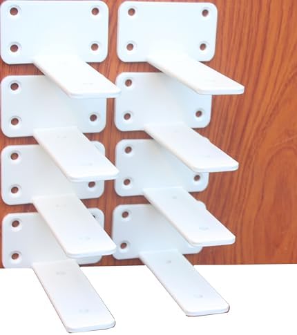 8 Pack - 6 inch White Hidden L Shelf Bracket Iron Floating Shelf Brackets by MHMYDZ