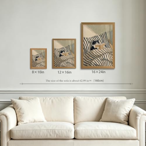 Framed Whimsical Wall Art Tuxedo Cat Reading Book Canvas Print Decor - Image 4
