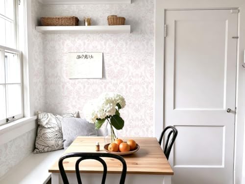 Peel and Stick Wallpaper for Bedroom Pink Damask Floral Self-Adhesive - Image 5