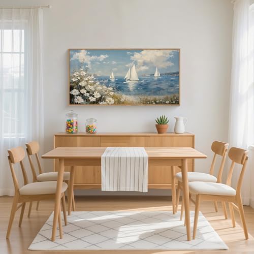 FWIEXA Coastal Wildflower Canvas Wall Art Framed, Ocean Sailboats Pictures Wall - Image 5