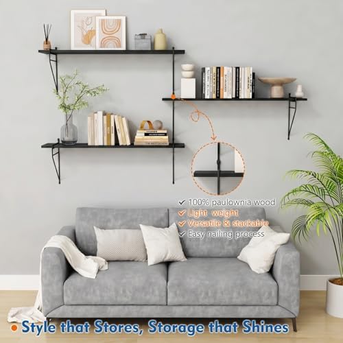 Black Wall Shelves for Bedroom, Large Long Floating Shelves 36" x 8" - Image 2