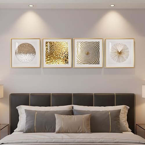 Framed Gold Modern Abstract Geometric Wall Art Prints, 4 Piece 12x12 In - Image 5