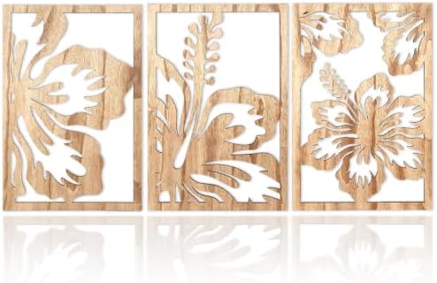 Motivilla Wood Wall Art Set of 3, Light Floral Decor by Motivilla