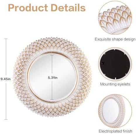 Decorative Wall Mirror, Round White Mirror, 10 x 10in - Image 2