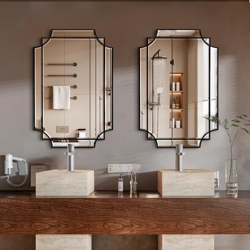 HQiJun Black Mirror for Wall, 36x24 Wood Framed, Scalloped Beveled Polished - Image 4
