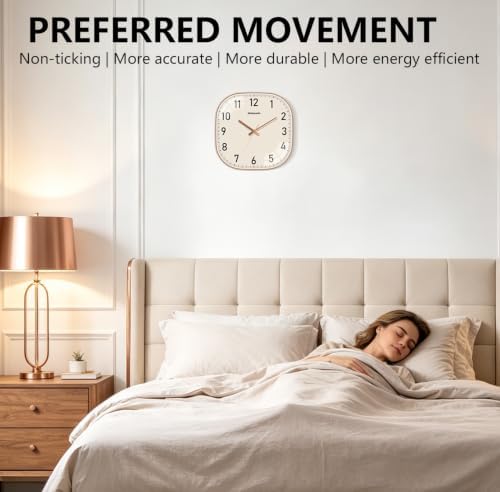 14Inch Wall Clock, Rose Gold Square Silent Non Ticking Analog Clock - Image 4