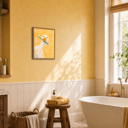 Funny Silly Goose Bathroom Wall Art Cute White Goose Brush Teeth Washroom Wall - Image 5