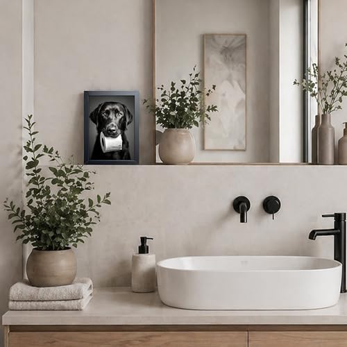Black and White Bathroom Wall Art, Funny Labrador Dog Canvas Prints Poster - Image 6