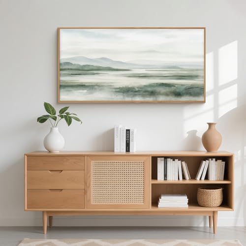 HOURIA Watercolor Misty Green Mountain Framed Canvas Wall Art Set-40"x20"x1 - Image 3