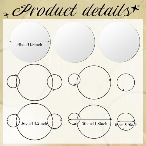 Hicarer 9 Pcs Split Decorative Wall Mirror Modern Black Wall Decor DIY Metal - Image 3