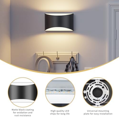 Black Modern LED Wall Sconce, 3 Colors Hardwired Wall Sconces Set of 2 - Image 3