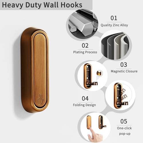 Foldable Wall Hooks, 40lb Heavy Duty, Zinc Alloy, 2 Pack - Image 2