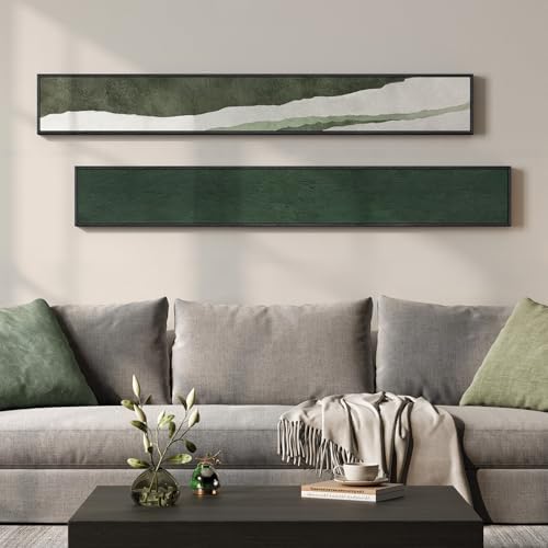 Framed Green White Vertical Abstract Wall Art Decor - Image 4