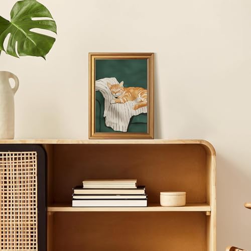 KBKBART Gold Framed Cat Wall Art, Cute Cat Sleeping on Couch Wall Decor - Image 4