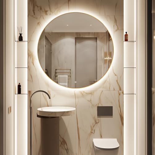 40" Round LED Bathroom Mirror, Wall Mounted Backlit Vanity by TheiaMo