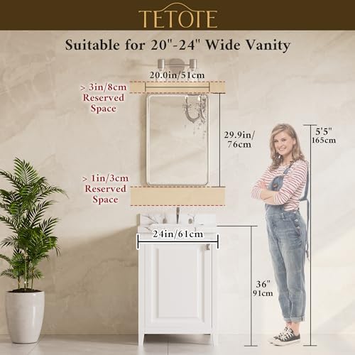 TETOTE Brushed Nickel Mirror 20 x 30 Beveled Edge Tempered Glass, Rounded - Image 2