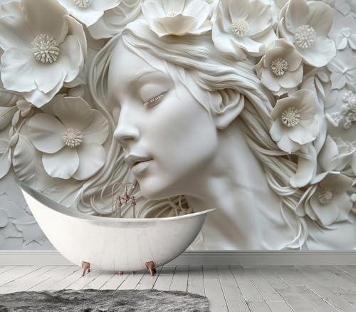Serene 3D White Woman Floral Portrait Wallpaper - Image 4