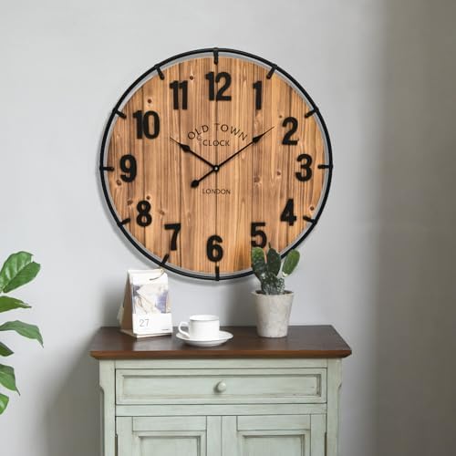 20 Inch Farmhouse Wall Clock Large Old Town Vintage Rustic Wooden Clock - Image 2