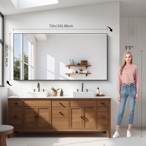 YIROMAN Bathroom Mirror 72"x36", Large Matte Black Bathroom Mirror - Image 5