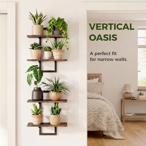 Bamworld Floating Shelves for Wall Planters Indoor Wall Decor, 2 Pack Brown - Image 6