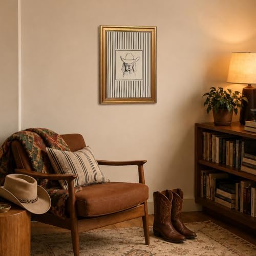 Vintage Gold Framed Western Cowboy Dog Wall Art, Cute Labrador in Cowboy Hat - Image 3