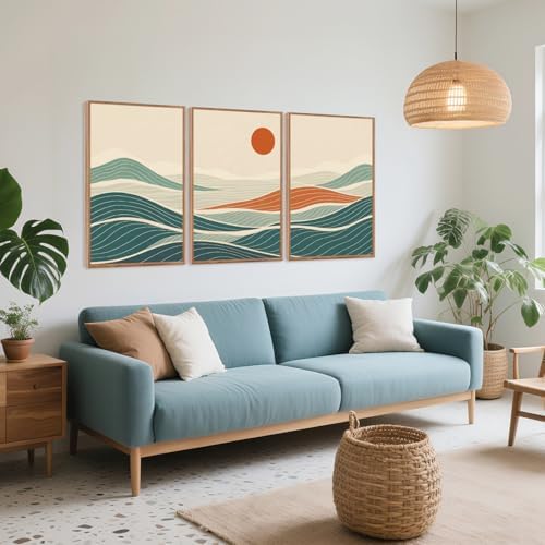 CHDITB Coastal Wave Framed Canvas Wall Art Set, Panoramic Minimalist Sea Wall - Image 3