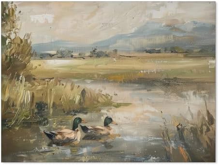Haitunone Mallard Duck Pond Poster Animal Farmhouse Canvas Wall Art Vintage by Haitunone