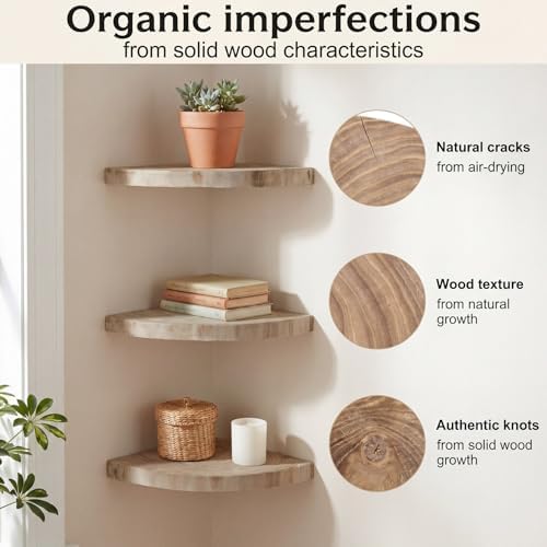3 Pcs Corner Floating Shelves for Wall Solid Wood 7 Inch - Image 3