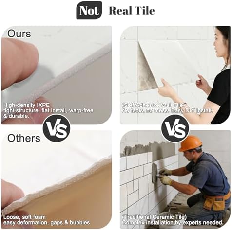 60pcs Peel and Stick Shower Tile Waterproof Off White Marble Tiles Wall Panels - Image 5