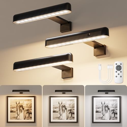 Picture Light for Wall, Cordless Rechargeable Picture Light, 3 Pack Black by VOLISUN