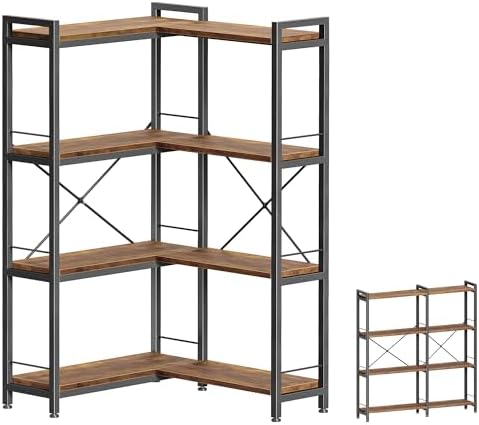 Huuger 4 Tier Bookshelf, L Shaped Corner Bookshelf by Huuger