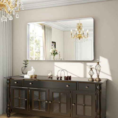 Easly 48 x 30 Inch Silver Bathroom Mirror, Rectangular Wall Mounted - Image 3