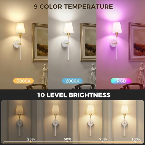 Battery Operated Wall Sconce: Set of 2 Wireless Wall Light 12000mAh - Image 2