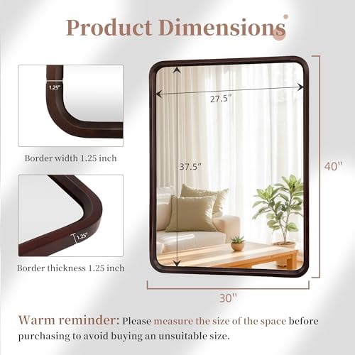 Bathroom Mirror for Wall, Wood Rectangle 30 x 40 inch Dark Walnut Mirrors - Image 5