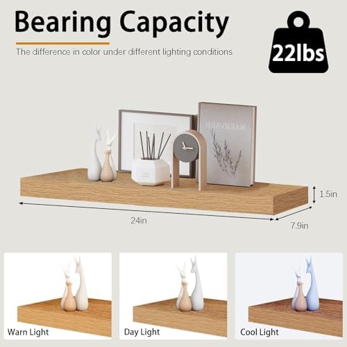24in Oak Floating Shelves for Wall, Home Decor - Image 2