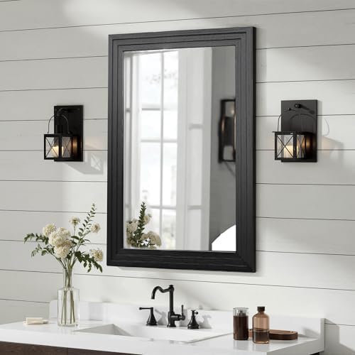 Farmhouse Rustic Wood Framed Bathroom Vanity Mirror by Unknown