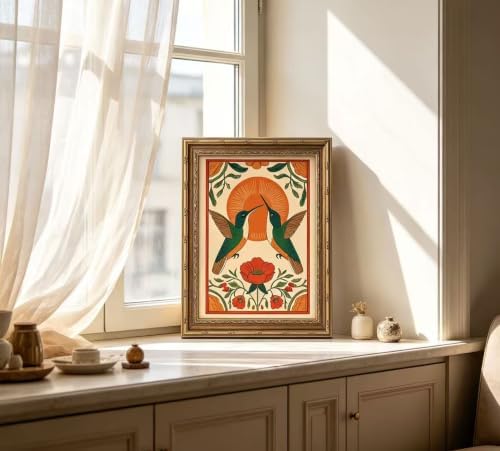 Vintage Gold Framed Hummingbird Wall Art Scandinavian Pictures Floral Bird - Image 4