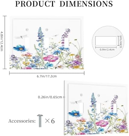 Decorative Switch Plates Boho Colorful Flowers Plants And Dragonflies 3 Gang - Image 5
