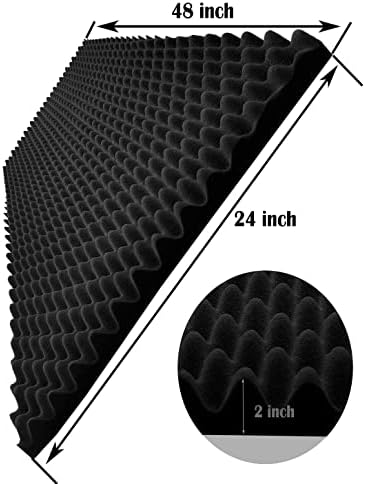 2 Pack 48"X 24"X 2" Black Sound Proof Foam Panels, Acoustic Foam Egg Crate Foam - Image 2