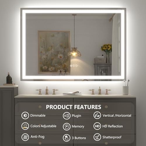 66x40 Inch LED Bathroom Mirror Backlit and Front Lighted - Image 2