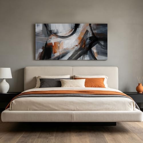 KLAKLA Abstract Canvas Wall Art Black Grey Orange Modern Picture - Image 3