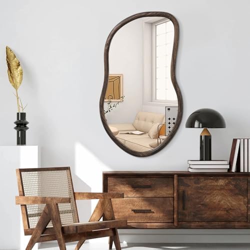 Asymmetrical Wall Mirror Rustic Brown Farmhouse Irregular Mirrors Wood Framed - Image 2