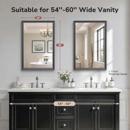 USHOWER 2 Pack 24x36 Inch Black Bathroom Mirrors - Image 2