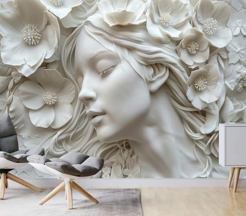 Serene 3D White Woman Floral Portrait Wallpaper by Unknown